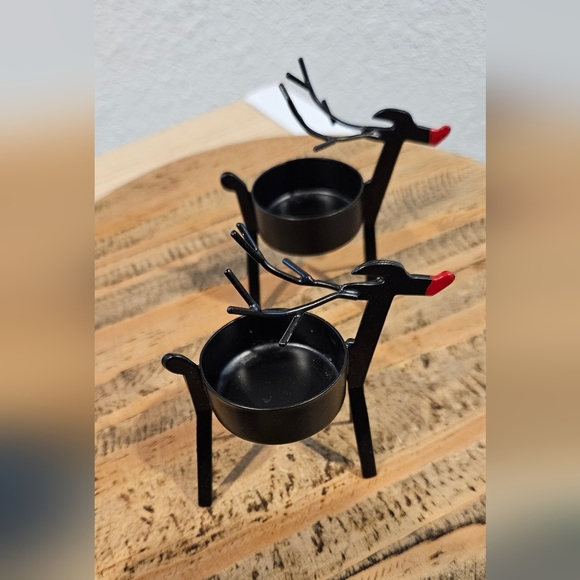Mud Pie Reindeer 2 PC Tealight Candle Holders - Picture 2 of 5